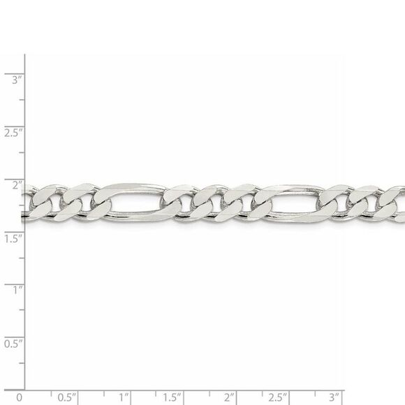 Men's 9.5mm Sterling Silver Pave Flat Figaro Chain Necklace, 22 Inch